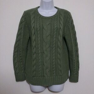 LL Bean Womens Double L Cable Knit Fisherman Sweater Size Petite Small Green